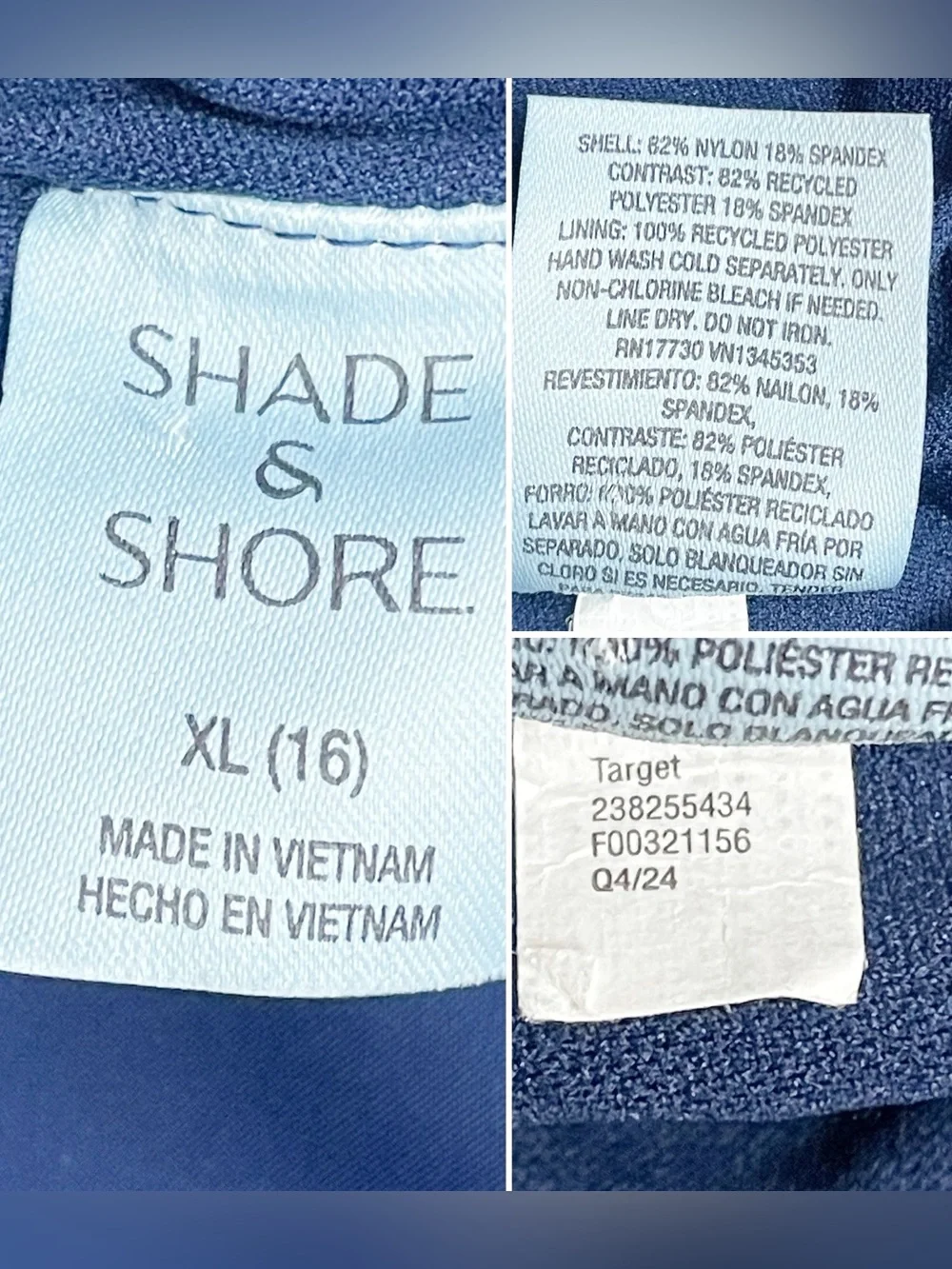 NWT Shade & Shore Navy Blue & White One Piece Swimsuit Size XL Americana July 4